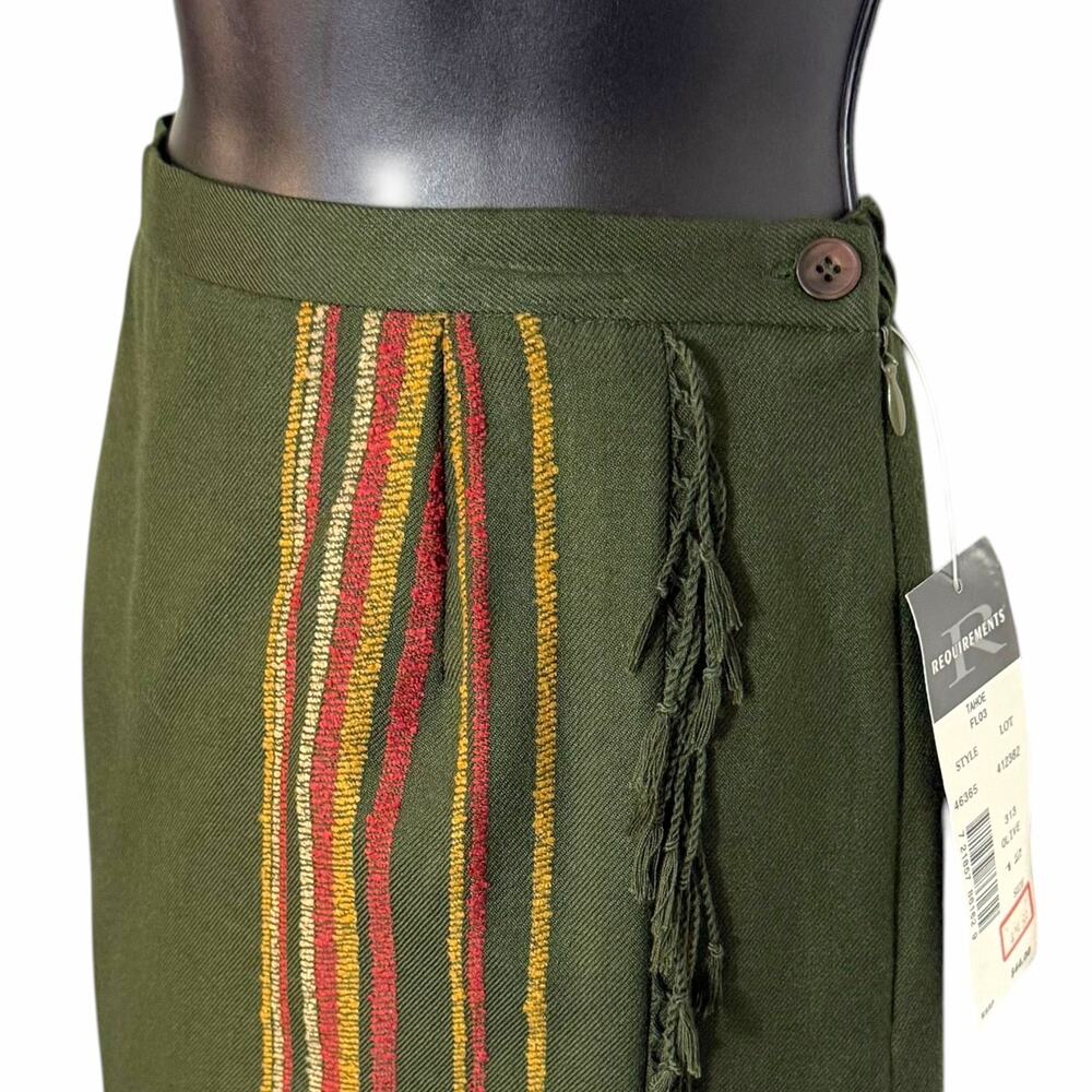 VTG 90S Y2K REQUIREMENTS KHAKI GREEN FRINGE WRAP SKIRT NEW OLD STOCK W TAGS 12 - Picture 2 of 6